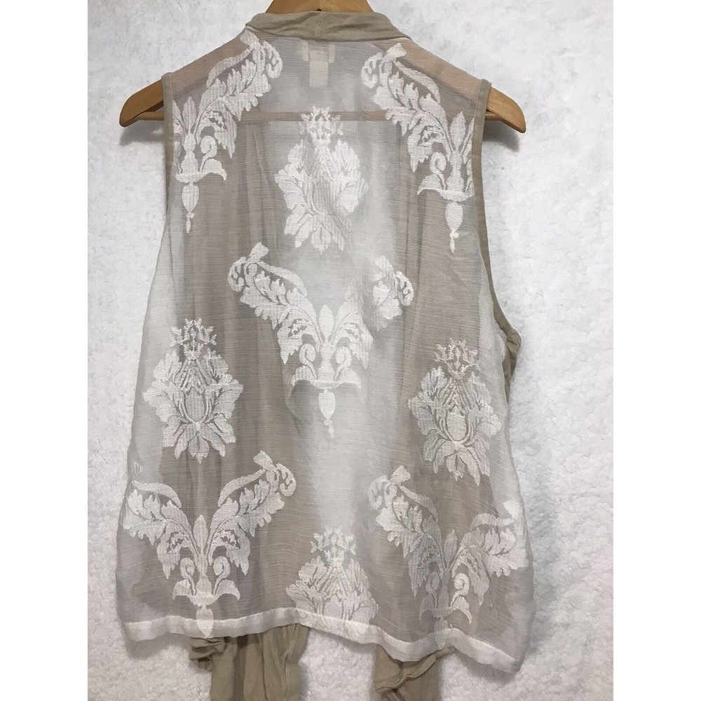 Chicos 2 L Duster Top Open Long Lightweight Woven Floral Embroidered Topper